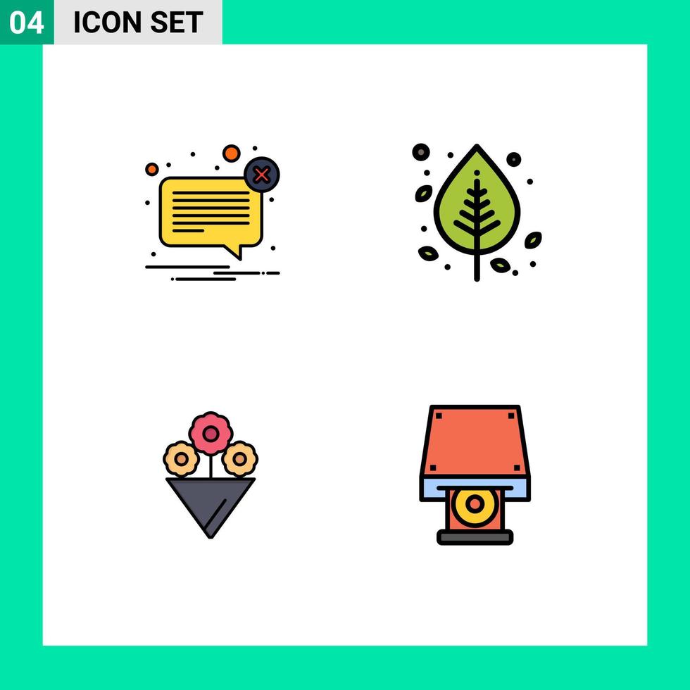 Filledline Flat Color Pack of 4 Universal Symbols of alert tree message birch gift Editable Vector Design Elements