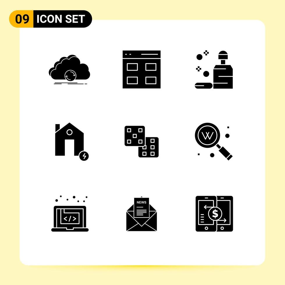 Pictogram Set of 9 Simple Solid Glyphs of estate charge user buildings soap Editable Vector Design Elements