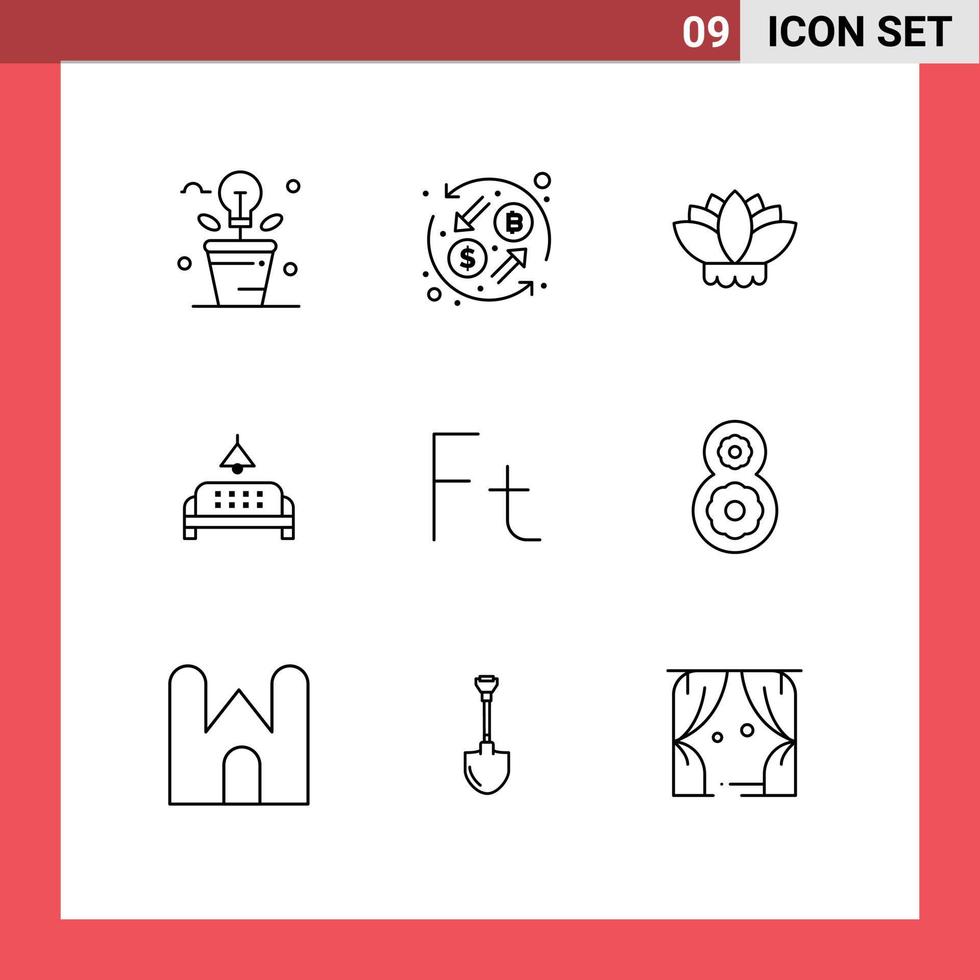 Modern Set of 9 Outlines and symbols such as forint home transformation lump sofa Editable Vector Design Elements