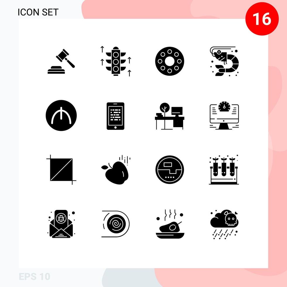 16 Thematic Vector Solid Glyphs and Editable Symbols of read turkmenistan monitor currency sea food Editable Vector Design Elements