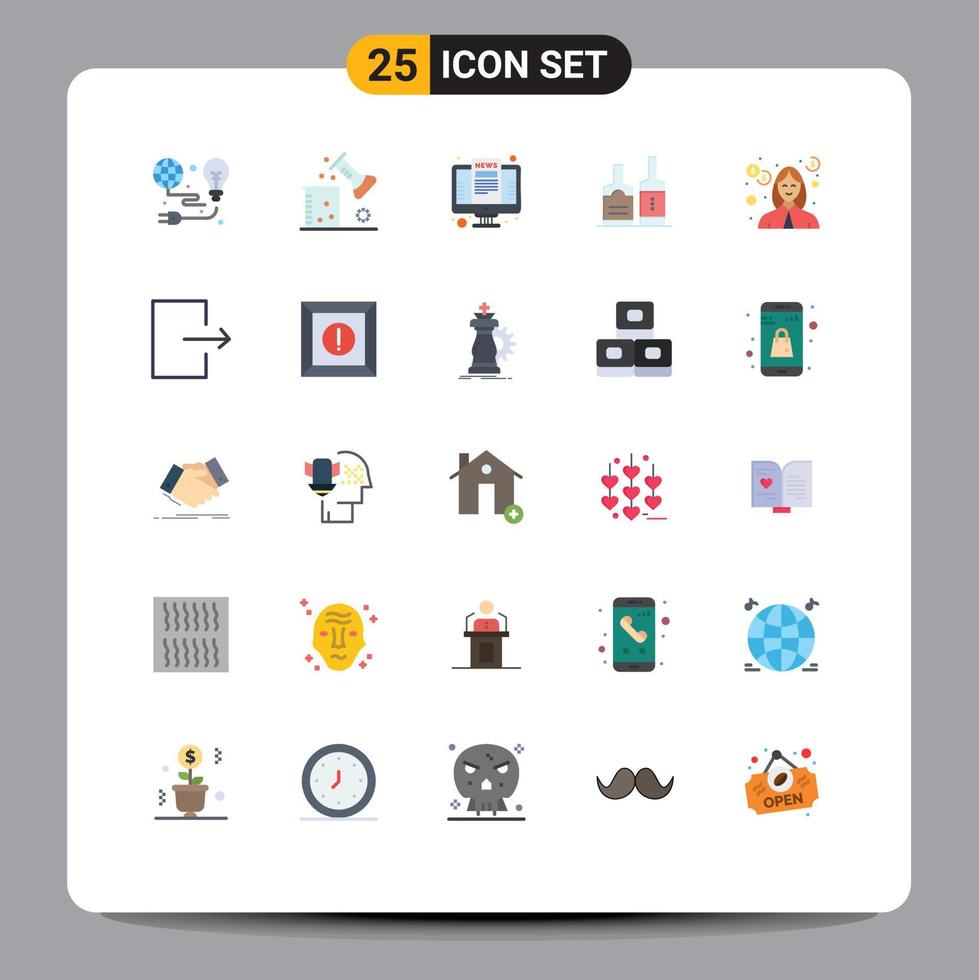 Set of 25 Vector Flat Colors on Grid for bottl alcohol science of matter online news Editable Vector Design Elements