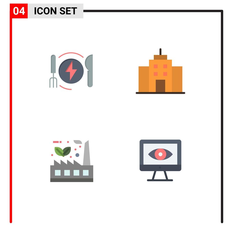 Set of 4 Commercial Flat Icons pack for consumption doodle hotel office factory Editable Vector Design Elements