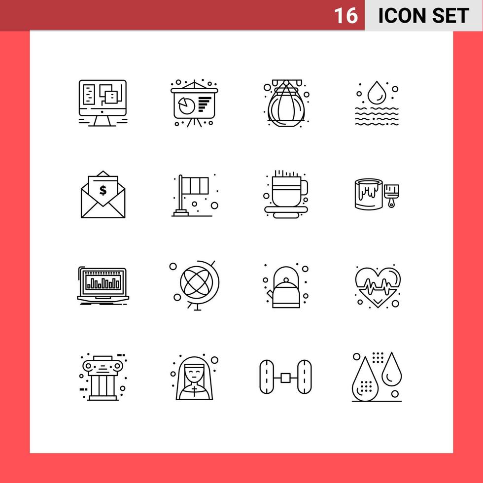 Outline Pack of 16 Universal Symbols of mail money pot letter pollution Editable Vector Design Elements