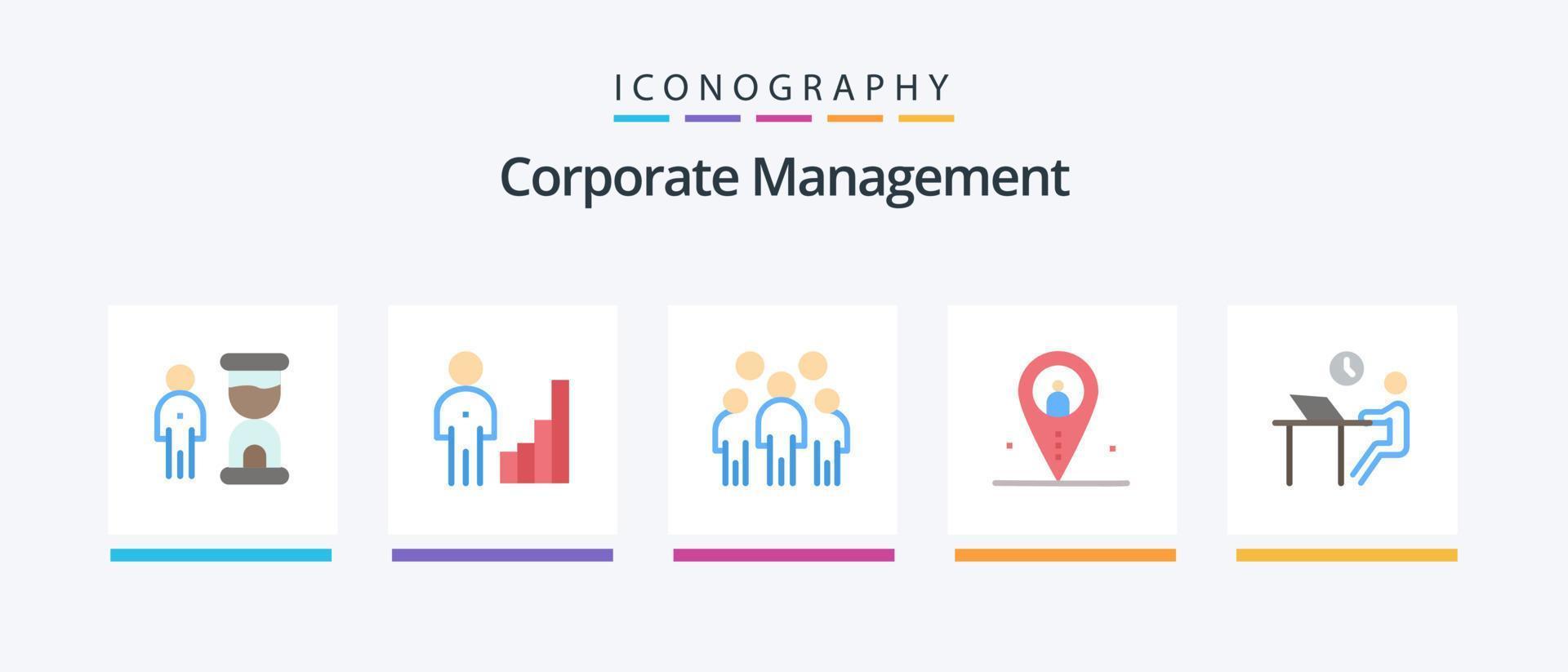 paquete de iconos flat 5 de administración corporativa que incluye la ubicación. distancia. grafico. persona. liderazgo. diseño de iconos creativos vector