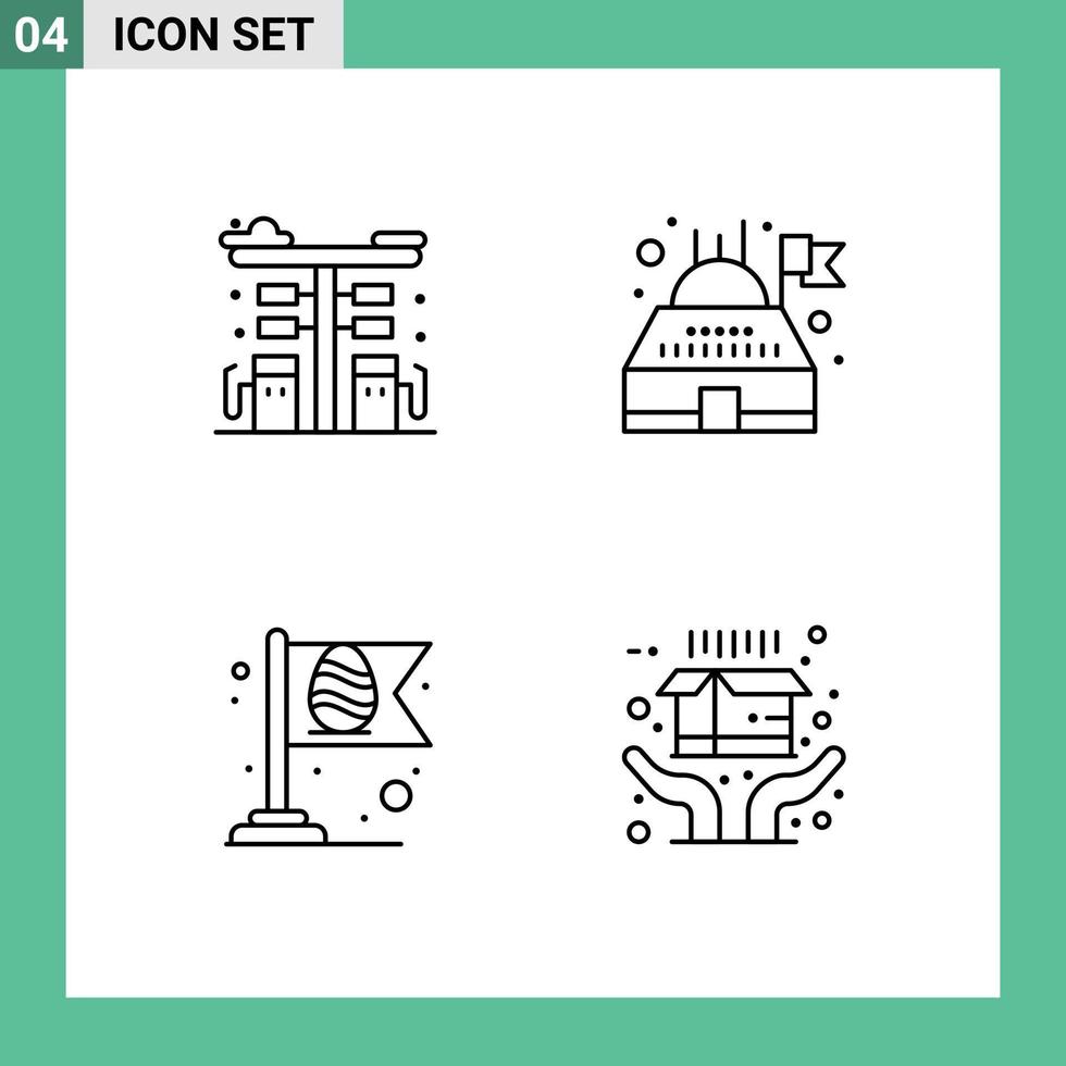 Stock Vector Icon Pack of 4 Line Signs and Symbols for city easter gas observatory flag Editable Vector Design Elements