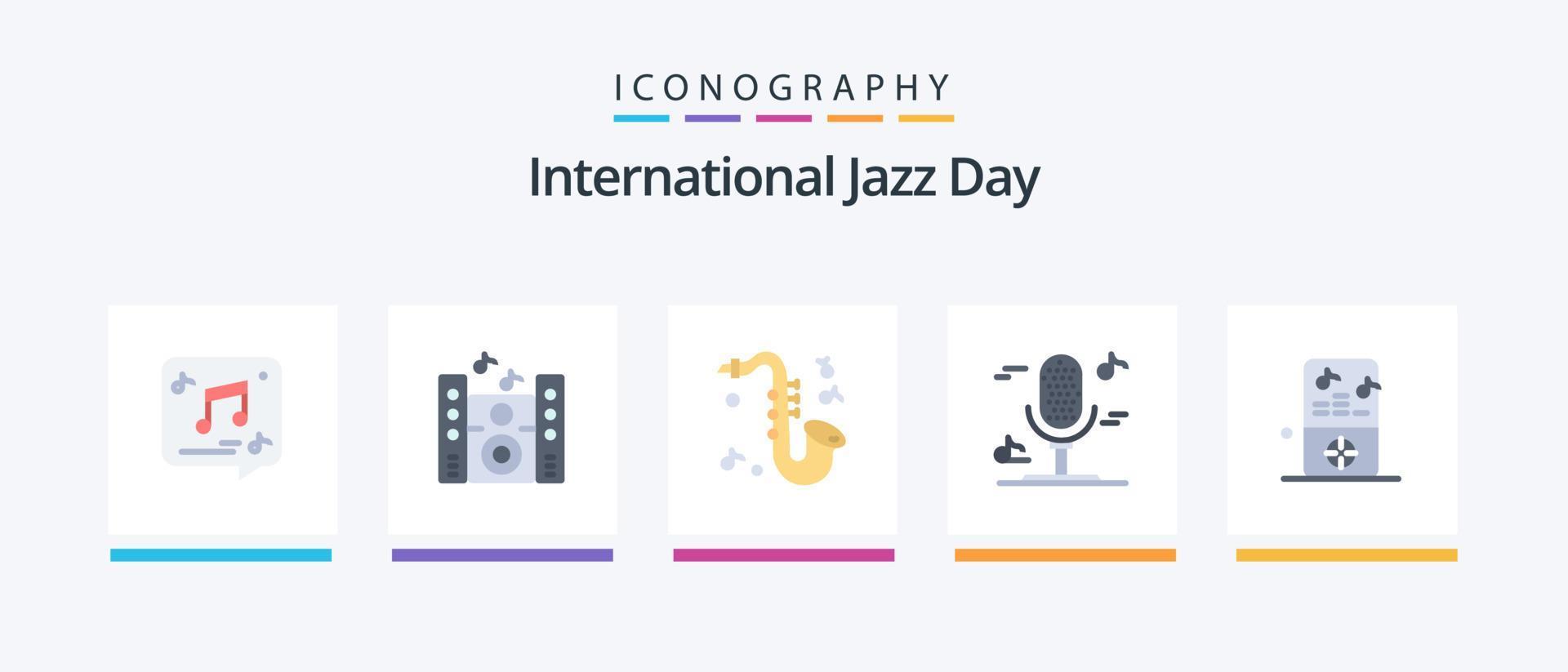 paquete de iconos flat 5 del día internacional del jazz que incluye reproductor. música. instrumento. iPod micrófono. diseño de iconos creativos vector