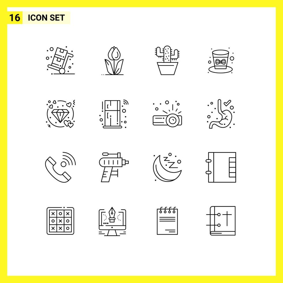 User Interface Pack of 16 Basic Outlines of holiday festival nature celebration pot Editable Vector Design Elements