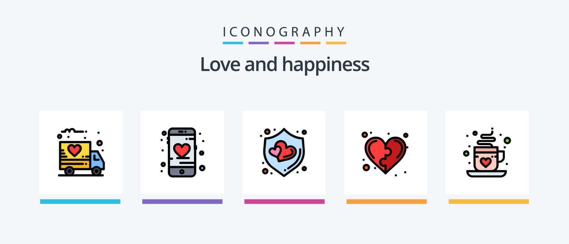 la línea de amor llenó el paquete de 5 íconos que incluye el corazón. la vida. charla de amor corazón. juego. diseño de iconos creativos vector