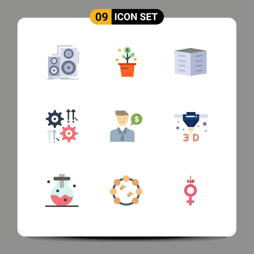 Group of 9 Flat Colors Signs and Symbols for cog setting pot office blocks city building Editable Vector Design Elements