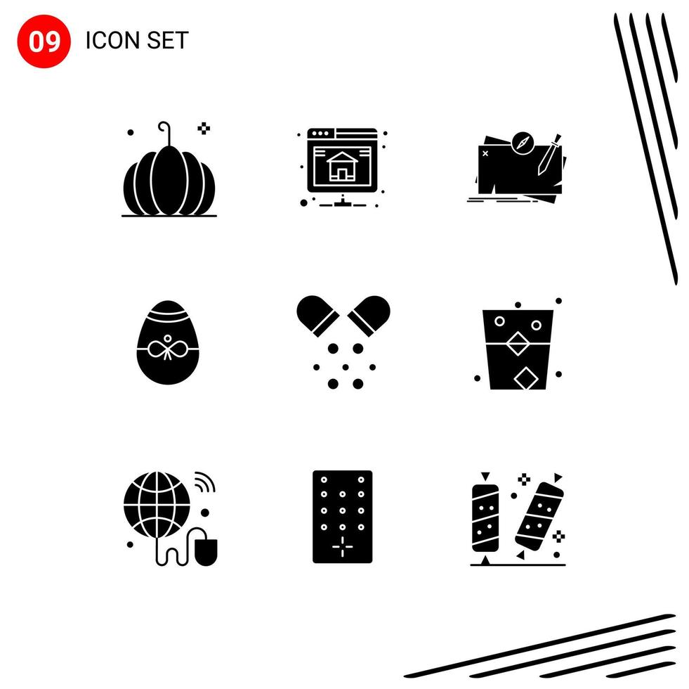 Group of 9 Solid Glyphs Signs and Symbols for egg decoration game bird role Editable Vector Design Elements