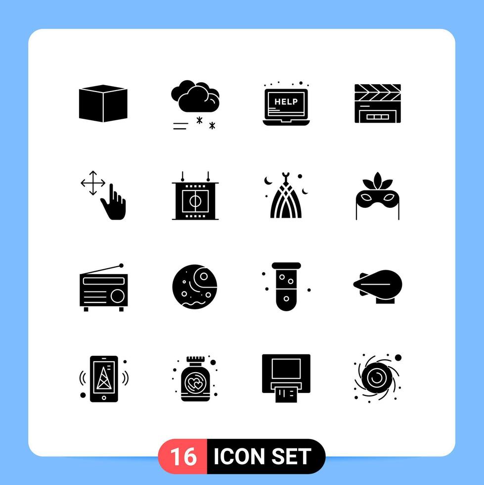 Stock Vector Icon Pack of 16 Line Signs and Symbols for hold finger laptop film flap clapper Editable Vector Design Elements