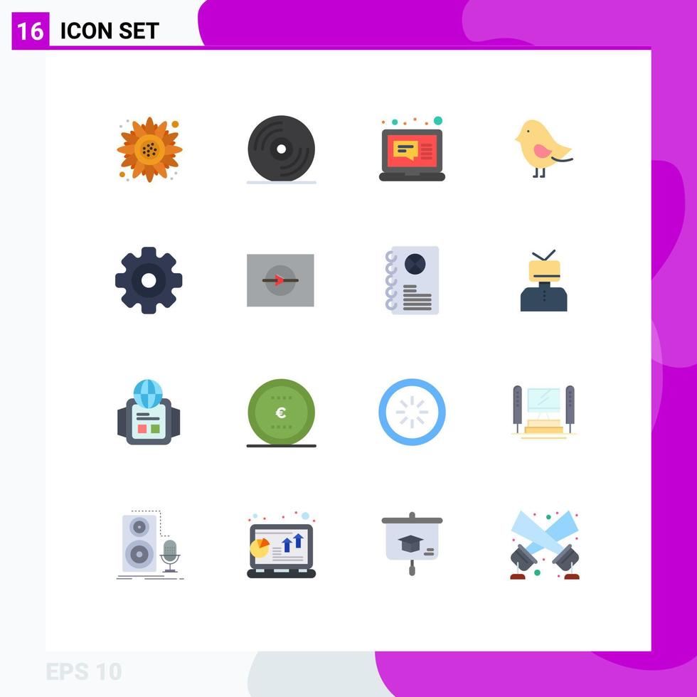 Modern Set of 16 Flat Colors Pictograph of multimedia media computer gear easter Editable Pack of Creative Vector Design Elements