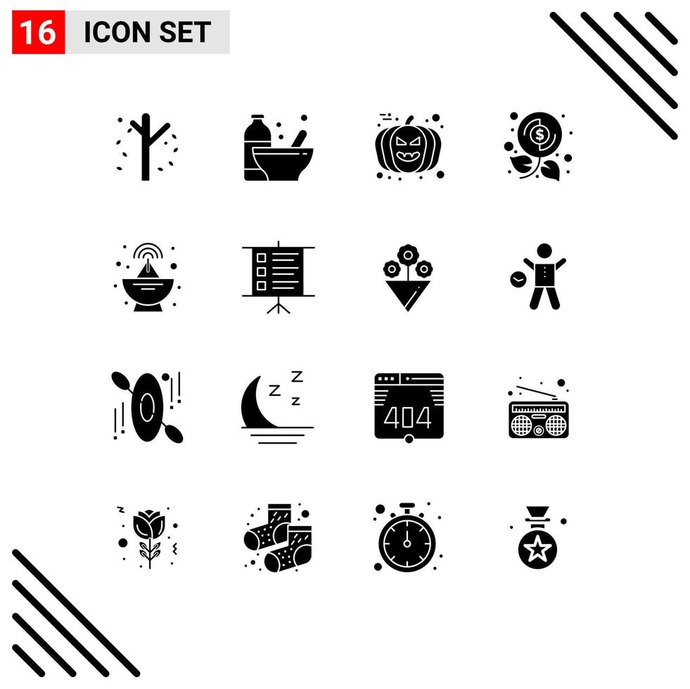 Modern Set of 16 Solid Glyphs Pictograph of profit investment nutrition budget pumpkin Editable Vector Design Elements
