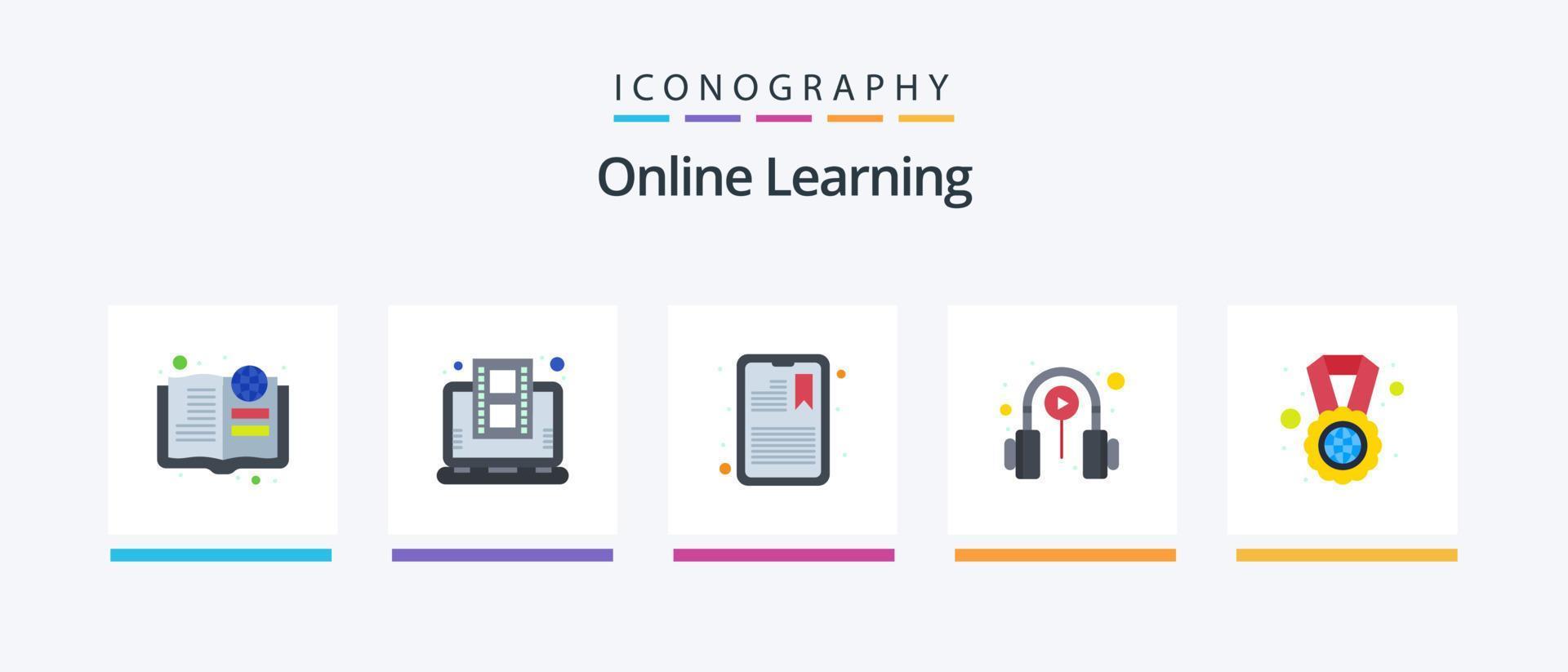 Online Learning Flat 5 Icon Pack Including online. learning. assignment. electronics. tablet. Creative Icons Design vector