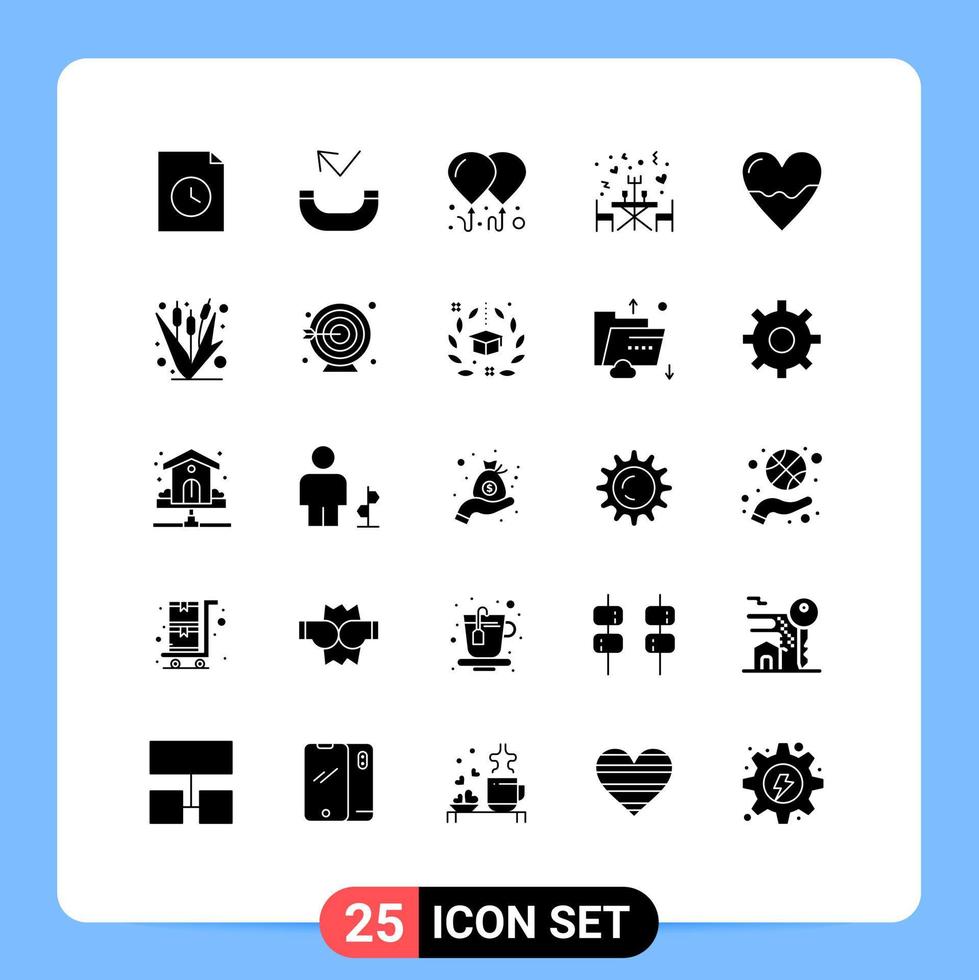 Mobile Interface Solid Glyph Set of 25 Pictograms of medicine cardiogram motivation biology table Editable Vector Design Elements