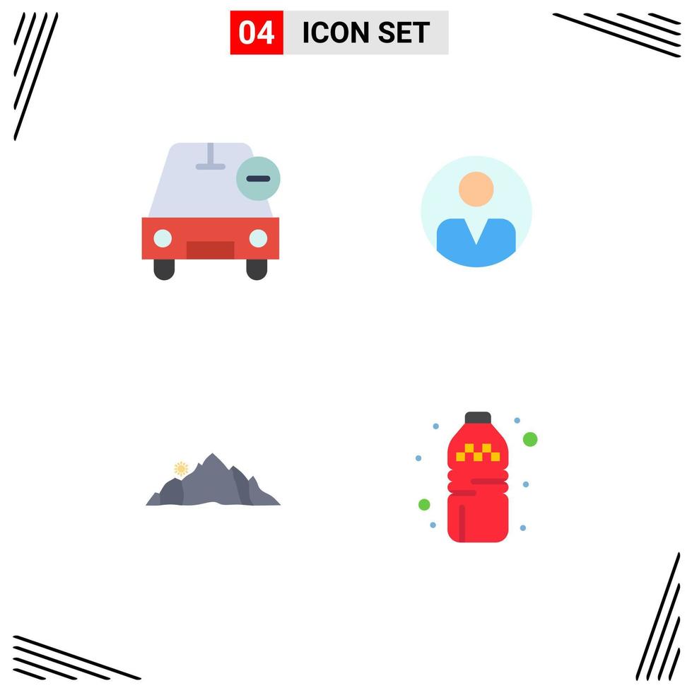 4 Universal Flat Icons Set for Web and Mobile Applications car hill minus personalization nature Editable Vector Design Elements