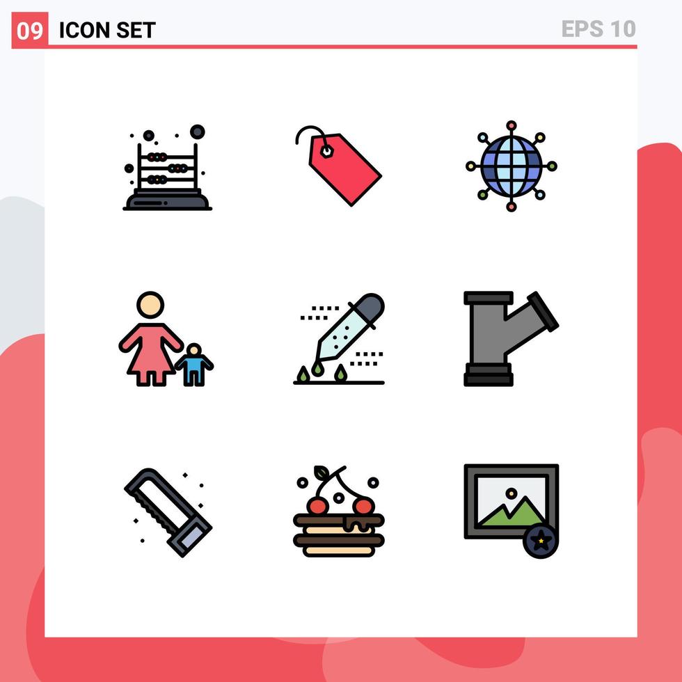 Set of 9 Modern UI Icons Symbols Signs for mother kid ticket family modern Editable Vector Design Elements