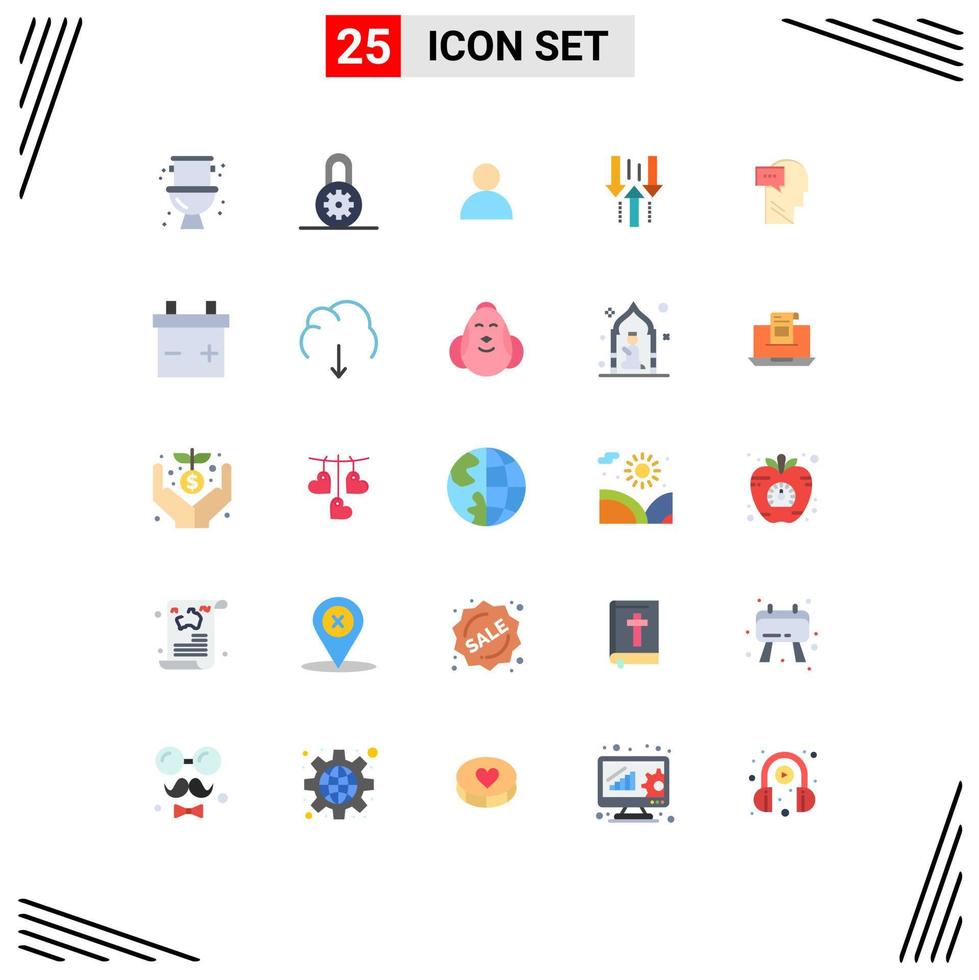 Mobile Interface Flat Color Set of 25 Pictograms of inner mind mane download up Editable Vector Design Elements