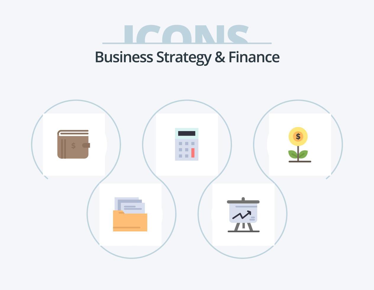 Business Strategy And Finance Flat Icon Pack 5 Icon Design. business. money. money. math. calculator vector