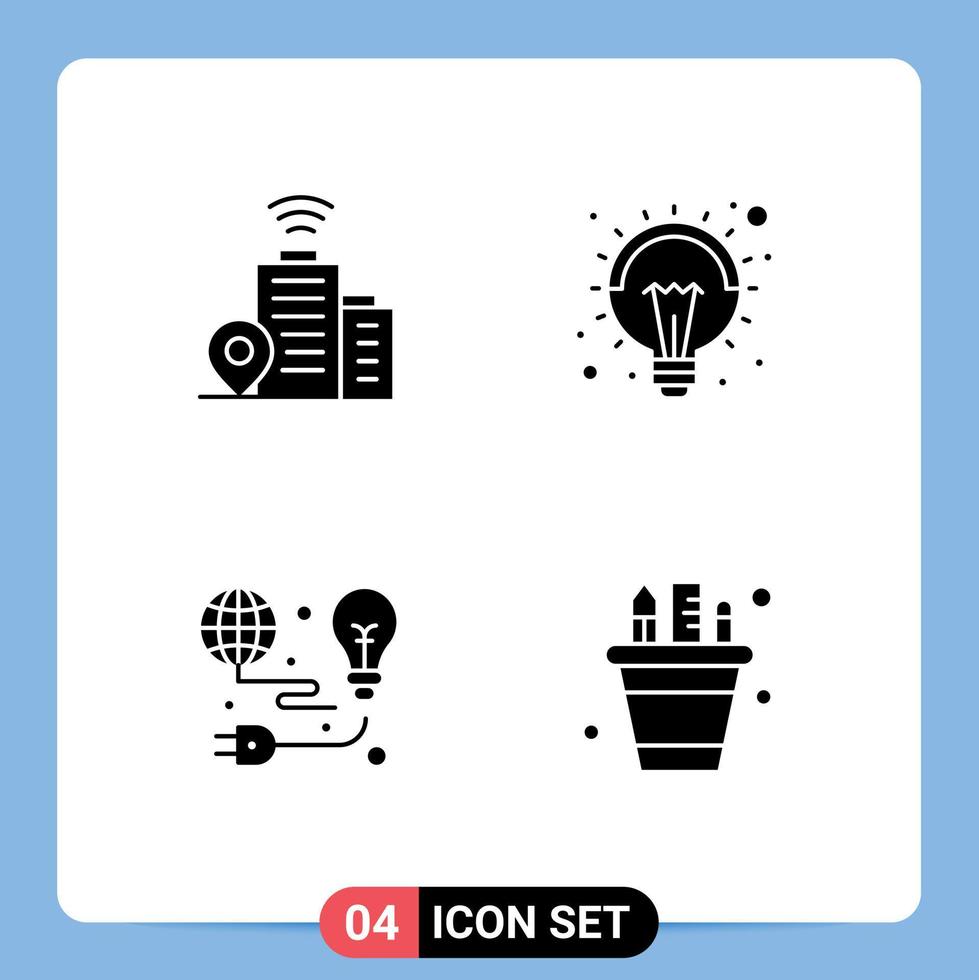 Editable Vector Line Pack of 4 Simple Solid Glyphs of building light bulb lamp bulb Editable Vector Design Elements