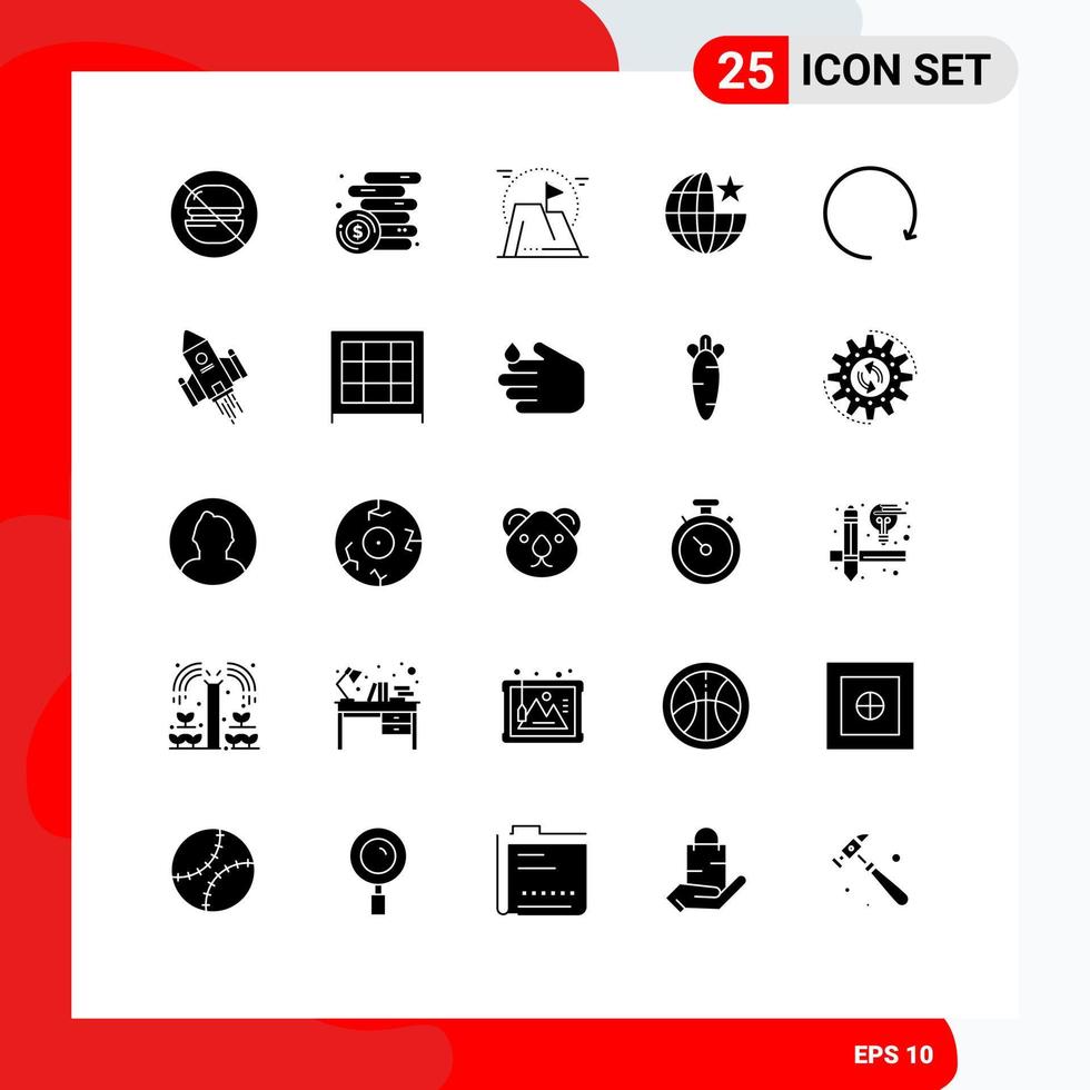 25 Universal Solid Glyph Signs Symbols of arrow internet achievement globe mountain Editable Vector Design Elements