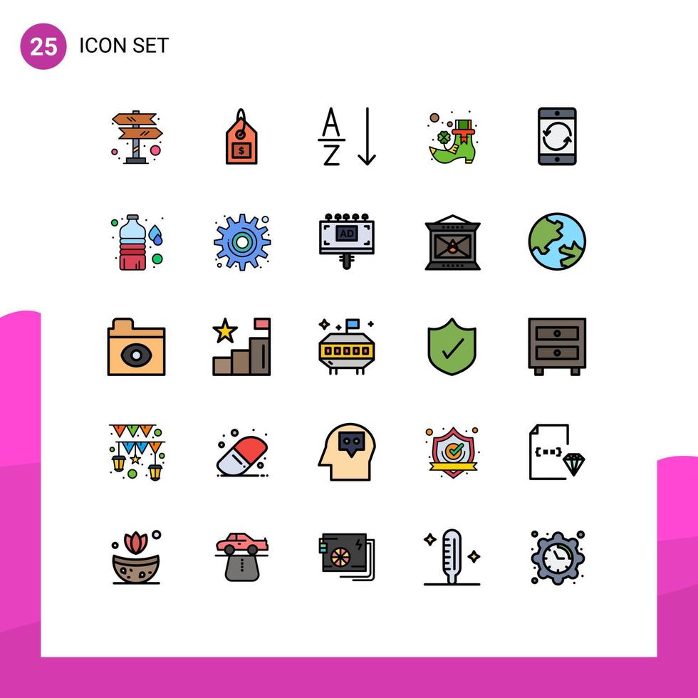 Concepto de color plano de 25 líneas rellenas para sitios web dispositivos móviles y aplicaciones teléfono móvil flecha alfabética elementos de diseño vectorial editables irlandeses vector