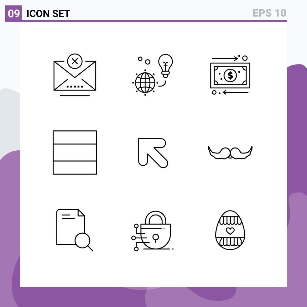 Modern Set of 9 Outlines and symbols such as left arrow earth layout money Editable Vector Design Elements