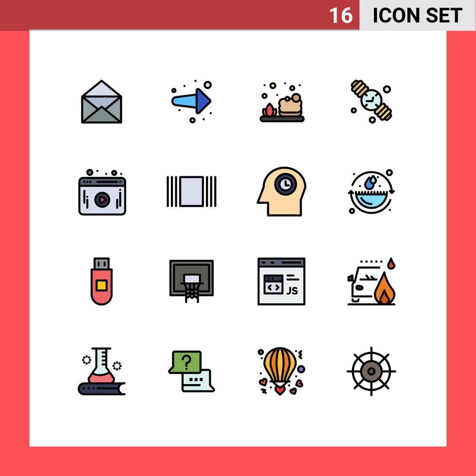 conjunto de 16 iconos de interfaz de usuario modernos símbolos signos para jugador video baño reloj de mano tiempo familiar elementos de diseño de vectores creativos editables