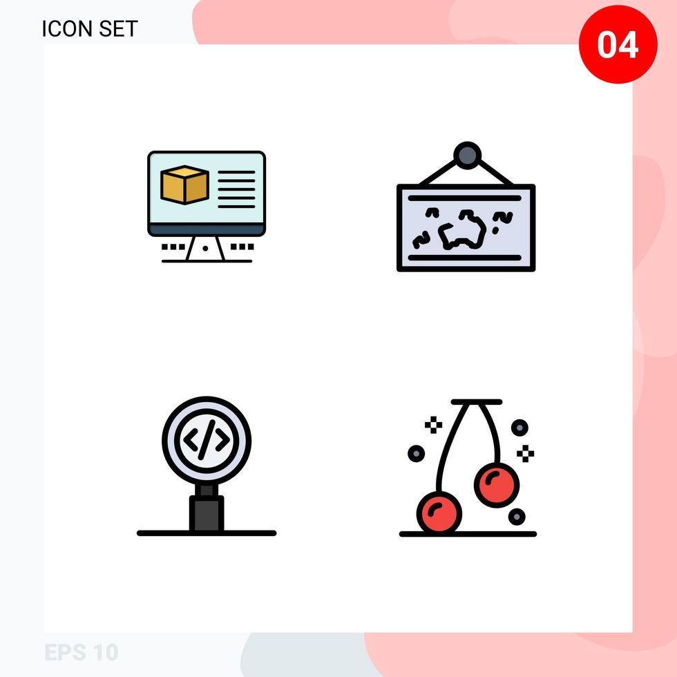 4 colores planos de línea de relleno de vector temático y símbolos editables de desarrollo de código de computadora monitore colgar elementos de diseño de vector editable