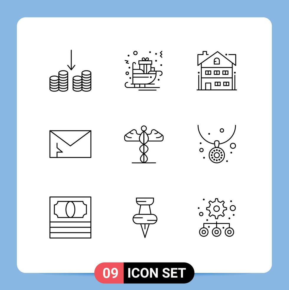 9 Universal Outlines Set for Web and Mobile Applications medicine security house mail alert Editable Vector Design Elements