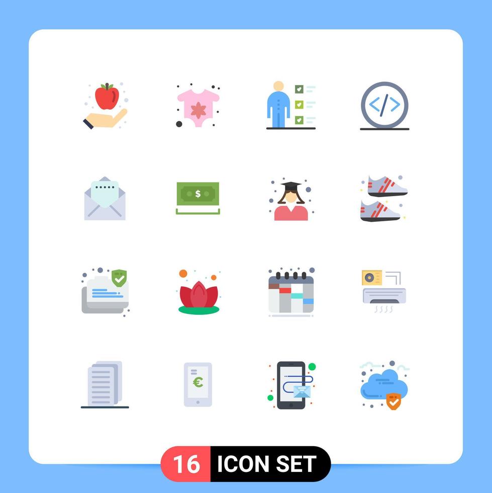 16 Flat Color concept for Websites Mobile and Apps document programming checklist development code Editable Pack of Creative Vector Design Elements