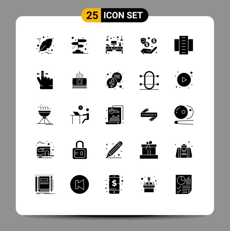 Pack of 25 creative Solid Glyphs of building cash desk security dollar Editable Vector Design Elements