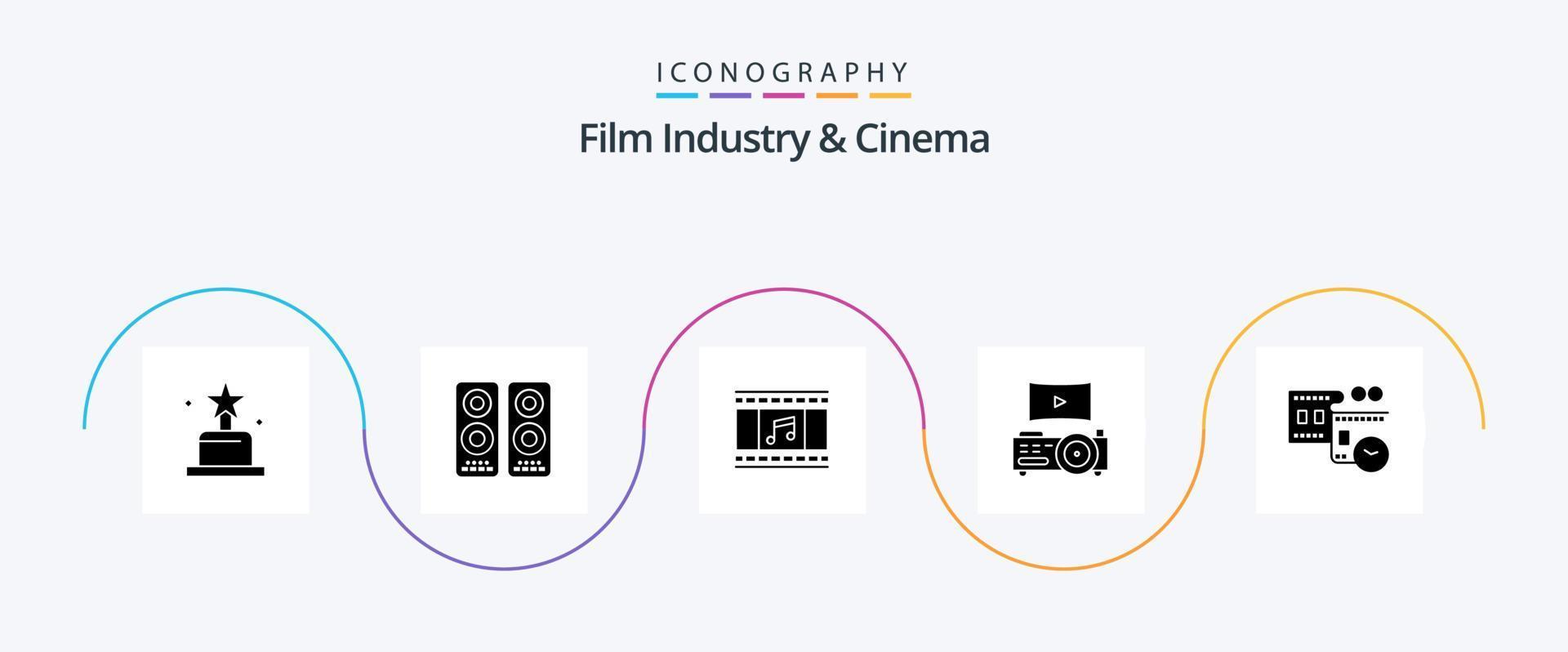 Cenima Glyph 5 Icon Pack Including time. film stip. film. film reel. projector vector
