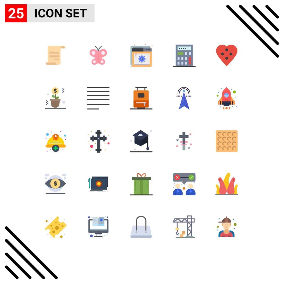 Flat Color Pack of 25 Universal Symbols of growing heart button optimization dressmaking button Editable Vector Design Elements