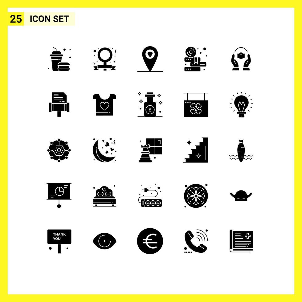 Universal Icon Symbols Group of 25 Modern Solid Glyphs of product caring location care study Editable Vector Design Elements