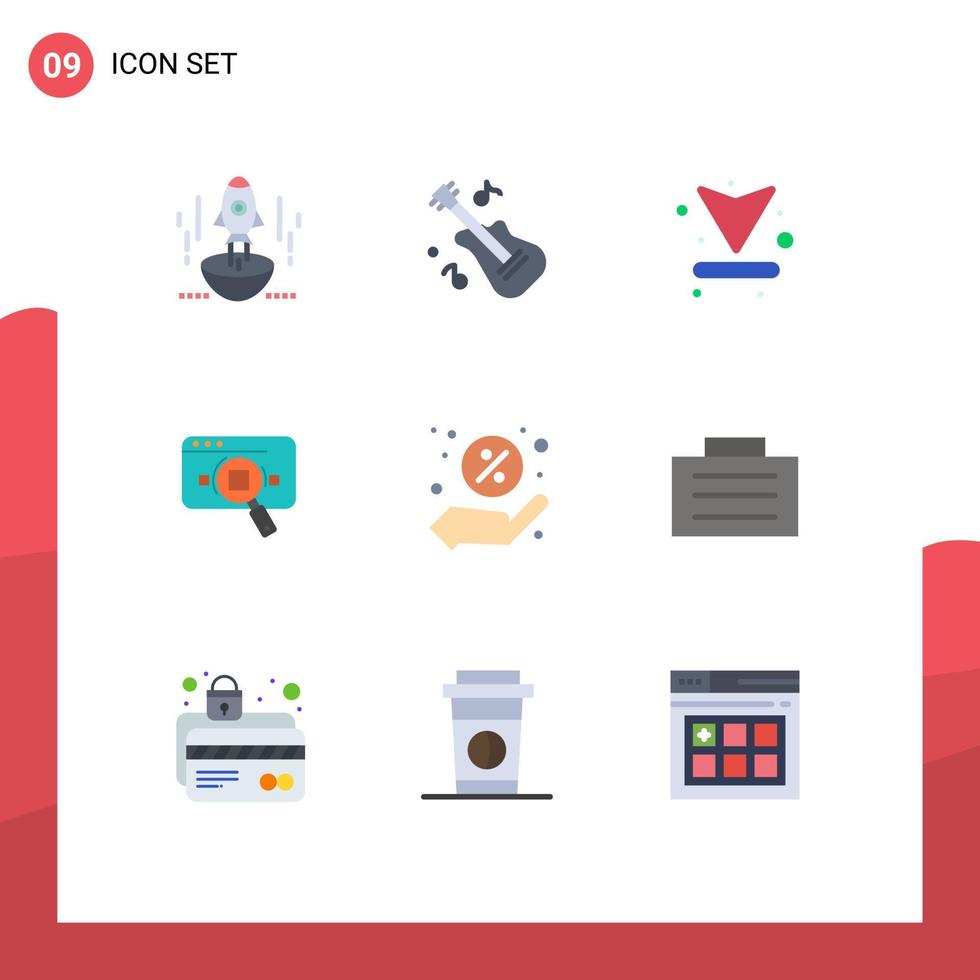 Mobile Interface Flat Color Set of 9 Pictograms of information analytics music analytic download Editable Vector Design Elements