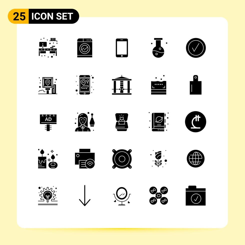 25 Creative Icons Modern Signs and Symbols of checked experiment cell compound biology Editable Vector Design Elements