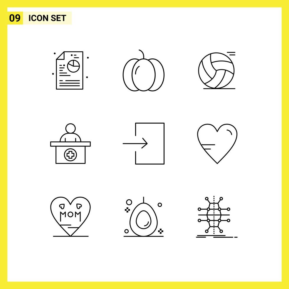 Set of 9 Vector Outlines on Grid for input arrow basketball medical appointment reception Editable Vector Design Elements