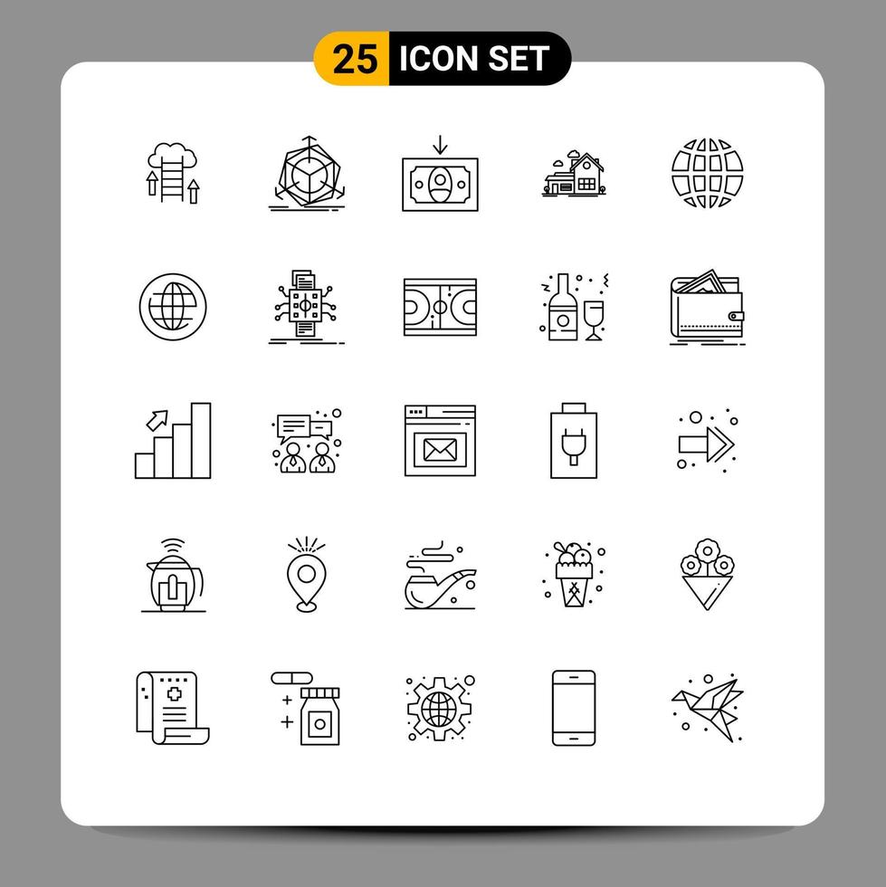 Pictogram Set of 25 Simple Lines of earth villa object space home Editable Vector Design Elements