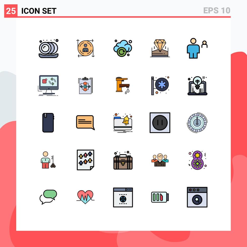 Mobile Interface Filled line Flat Color Set of 25 Pictograms of human avatar refresh hotel diamond Editable Vector Design Elements