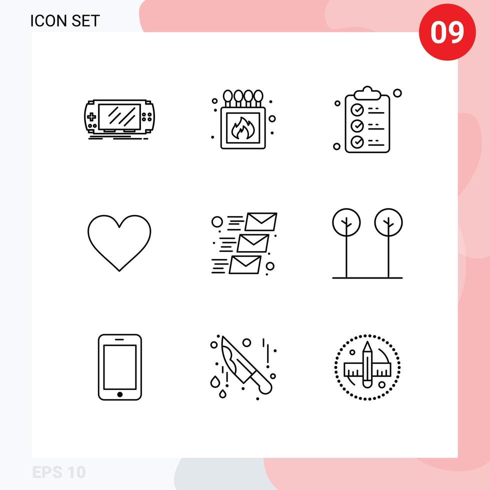 Modern Set of 9 Outlines and symbols such as email sign box heart mark Editable Vector Design Elements