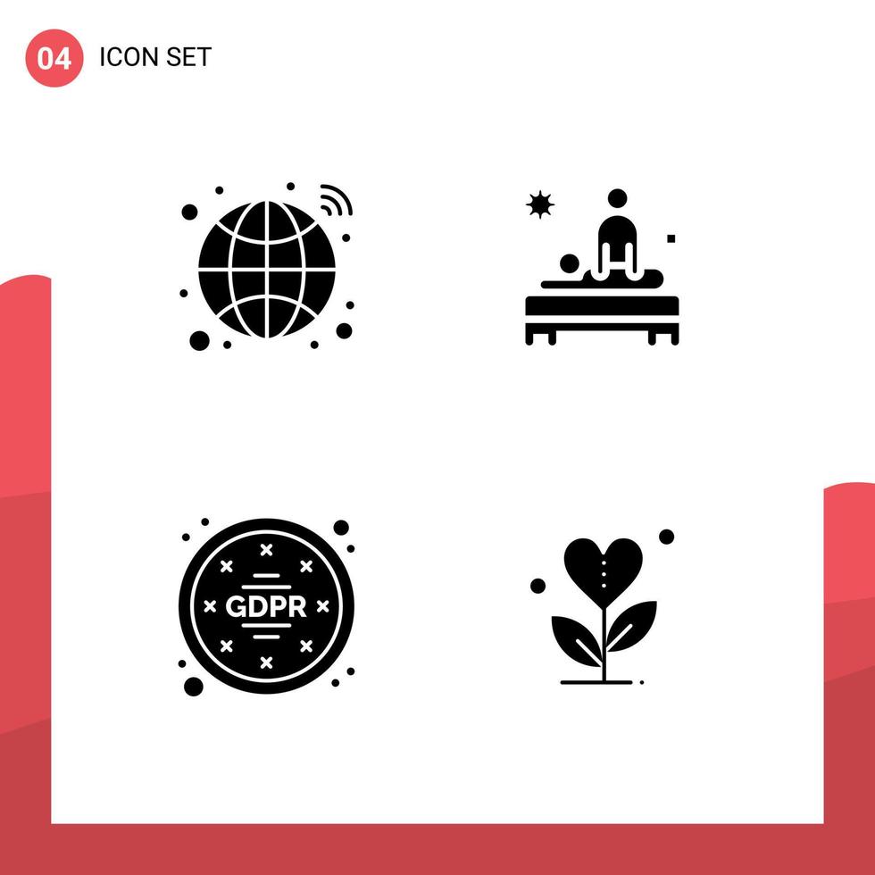 Set of 4 Modern UI Icons Symbols Signs for globe gdpr network care regulations Editable Vector Design Elements