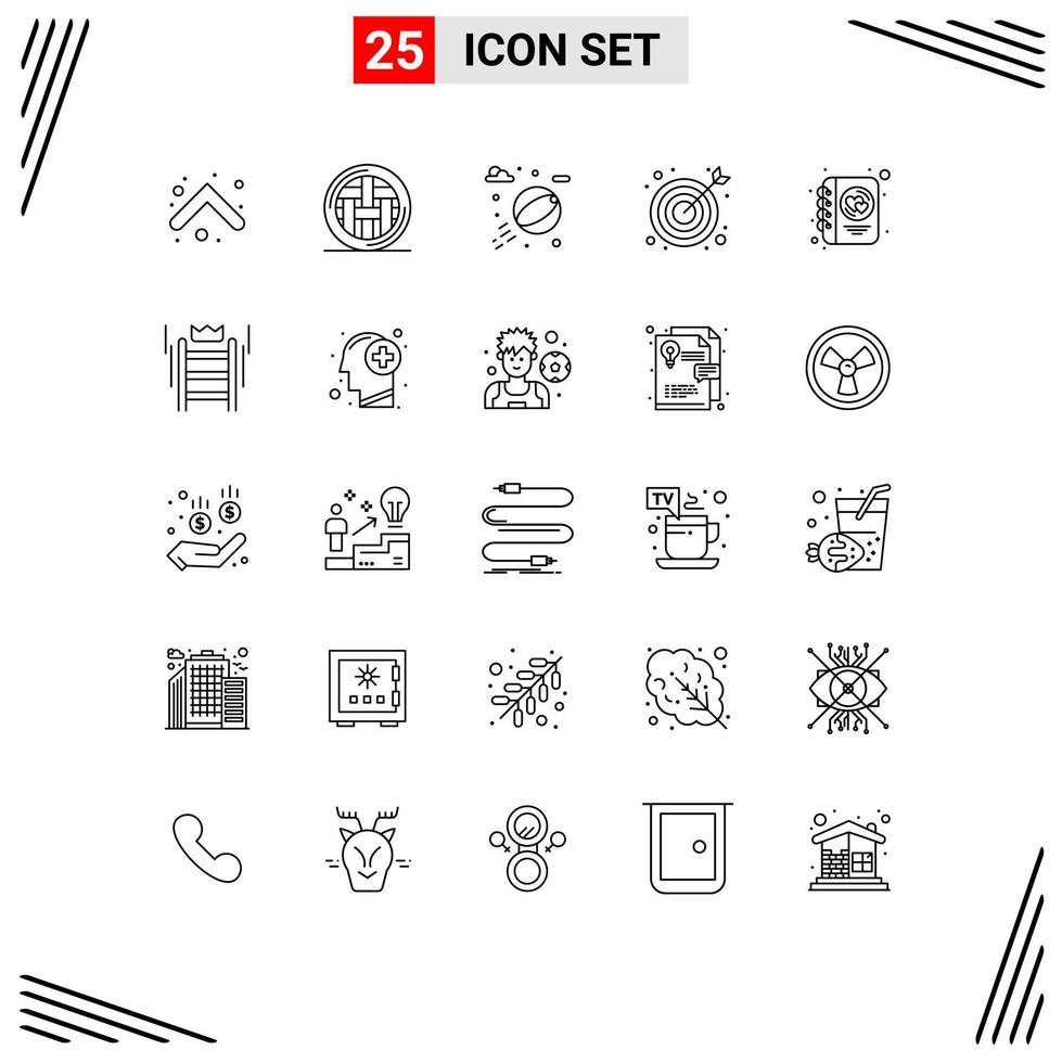 25 Universal Line Signs Symbols of love diary thanksgiving target bulls eye Editable Vector Design Elements