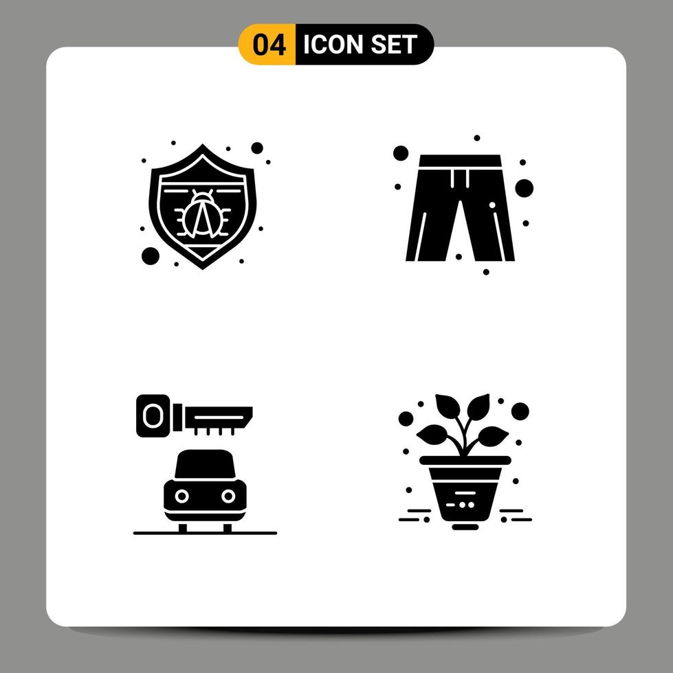 User Interface Pack of 4 Basic Solid Glyphs of protection key bug pants business Editable Vector Design Elements