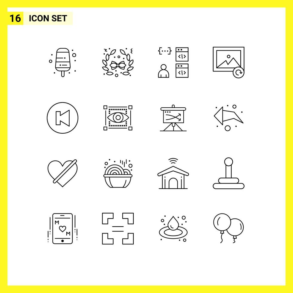 conjunto de 16 iconos de ui modernos símbolos signos para codificación multimedia visual flecha foto elementos de diseño vectorial editables vector