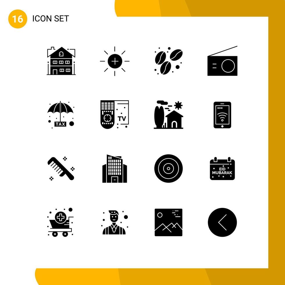 Set of 16 Commercial Solid Glyphs pack for plan evasion bean radio electric Editable Vector Design Elements