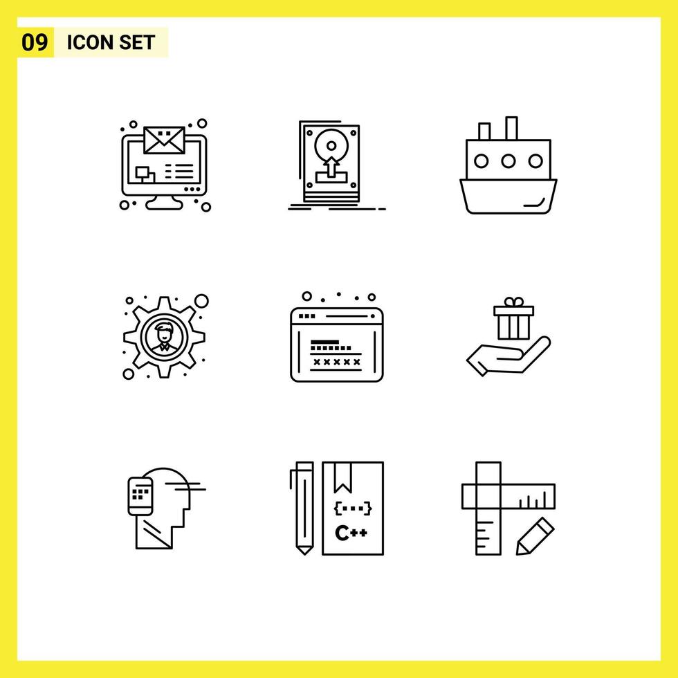 Group of 9 Outlines Signs and Symbols for development business solution boat gear transport Editable Vector Design Elements