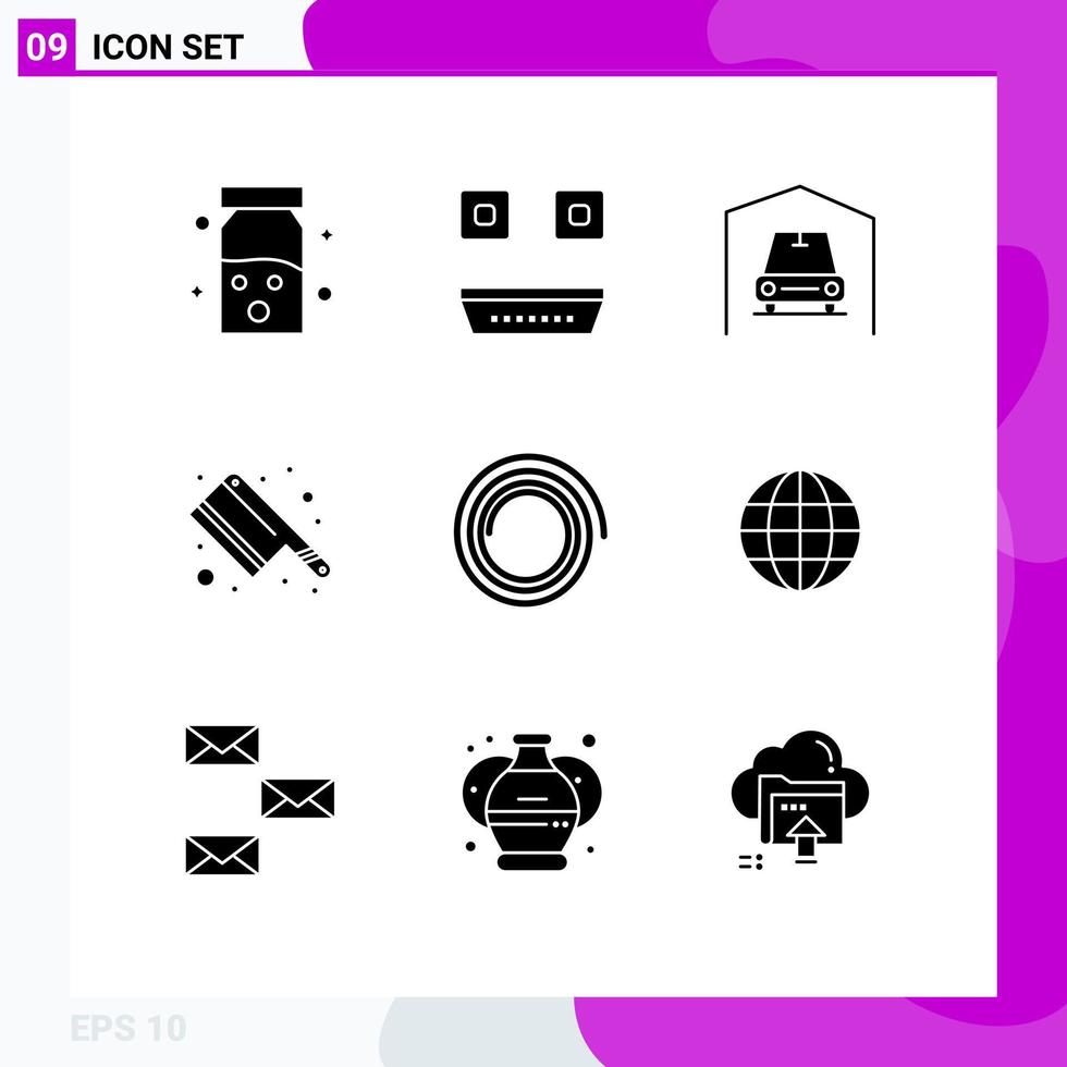 conjunto de 9 iconos de interfaz de usuario modernos símbolos signos para globo espiral garaje forma cocina elementos de diseño vectorial editables vector