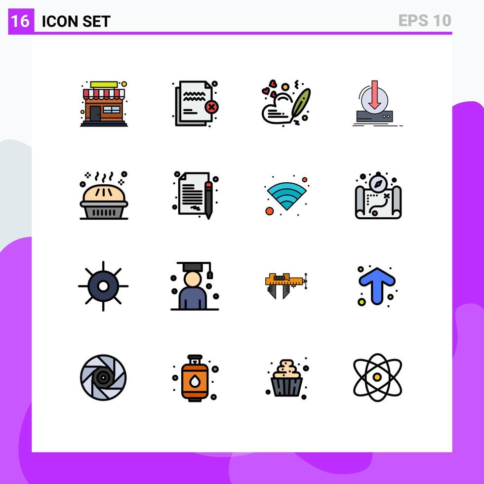 16 User Interface Flat Color Filled Line Pack of modern Signs and Symbols of bakery download heart dlc addition Editable Creative Vector Design Elements