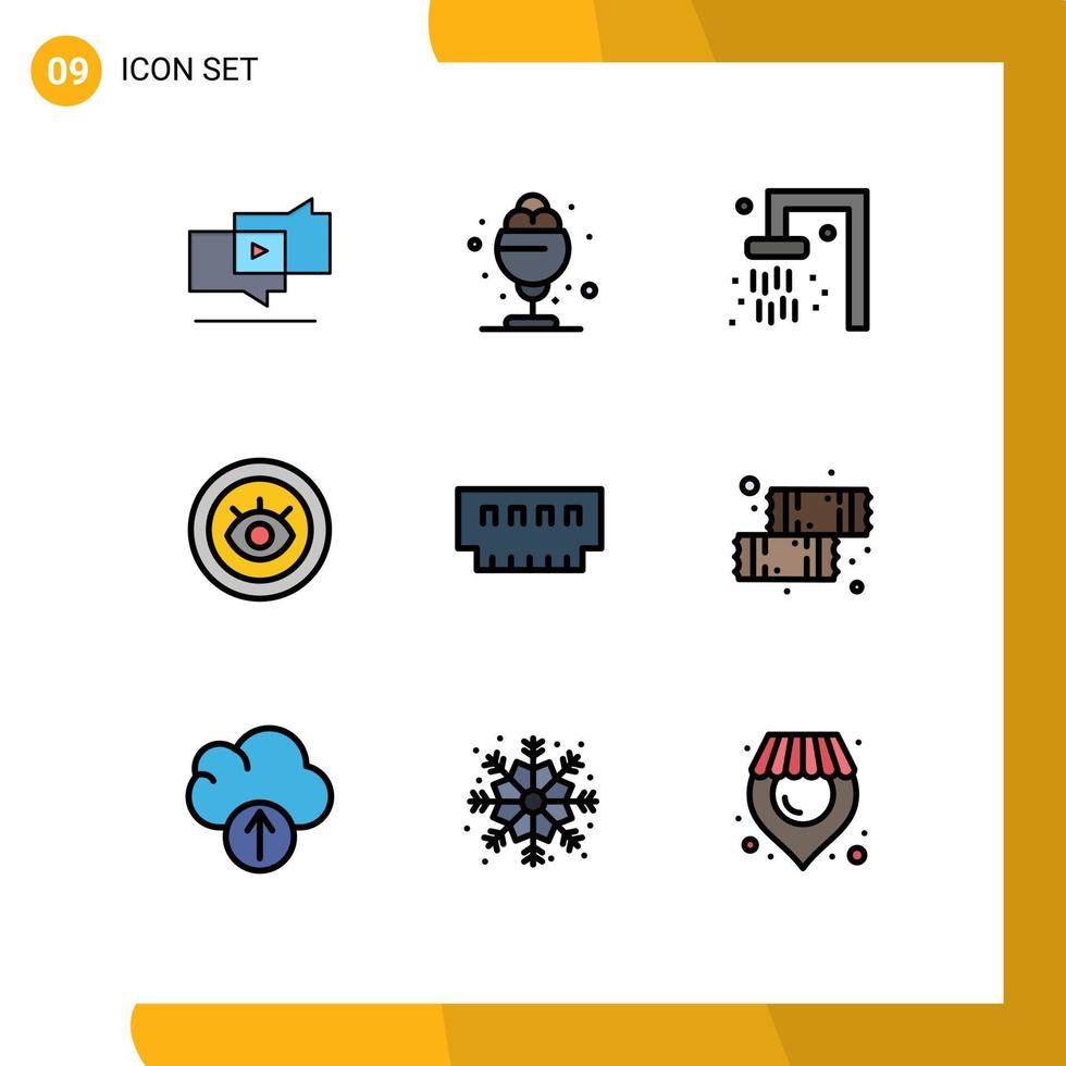 Group of 9 Modern Filledline Flat Colors Set for gadget computers bath technical service Editable Vector Design Elements